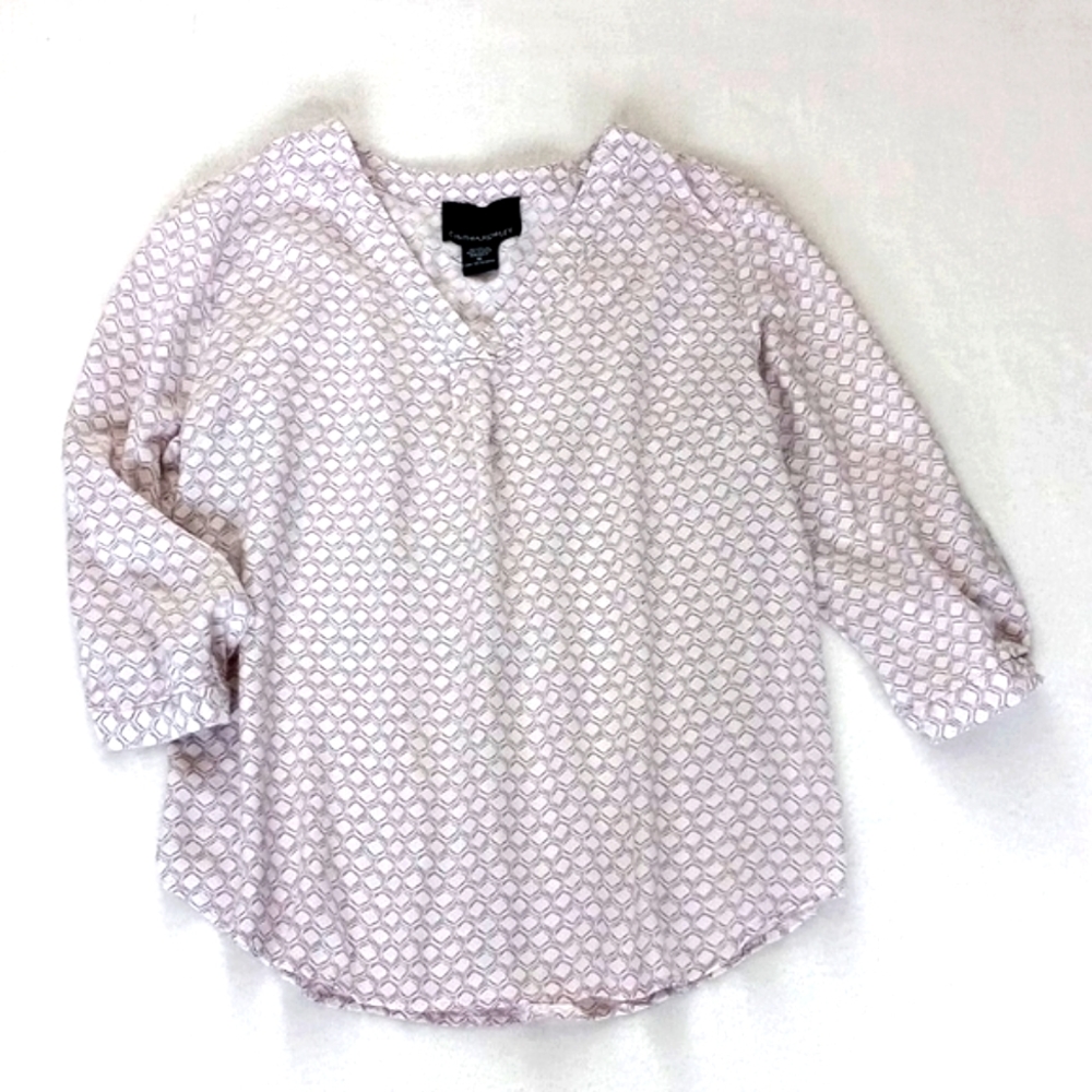 Cynthia Rowley Women's Lavender & Cream Abstract Motif Rayon 3/4 Sleeve Blouse M - Picture 7 of 11